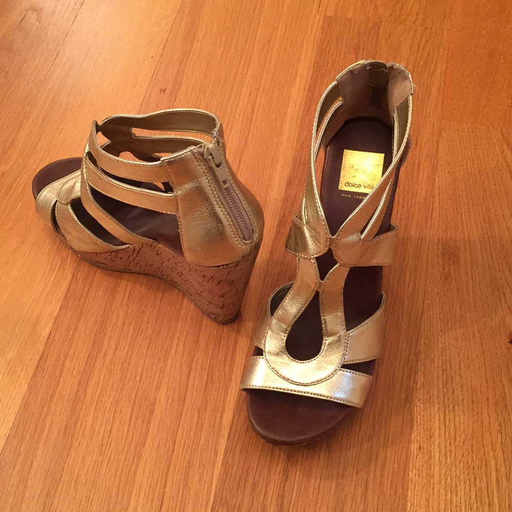 Chunky gold sandal wedges